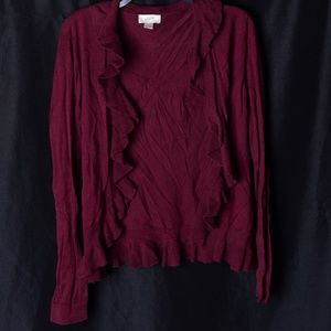 Loft Wine ruffled lightweight sweater